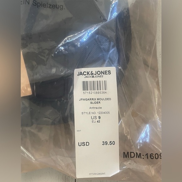 Jack & Jones Mens Slide Black Size US 9 / EU 42 Anthracite NWT - Picture 8 of 8